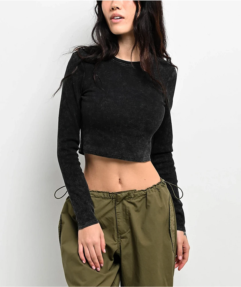 Ninth Hall Fundamentals Sylvie Black Wash Long Sleeve Crop T-Shirt