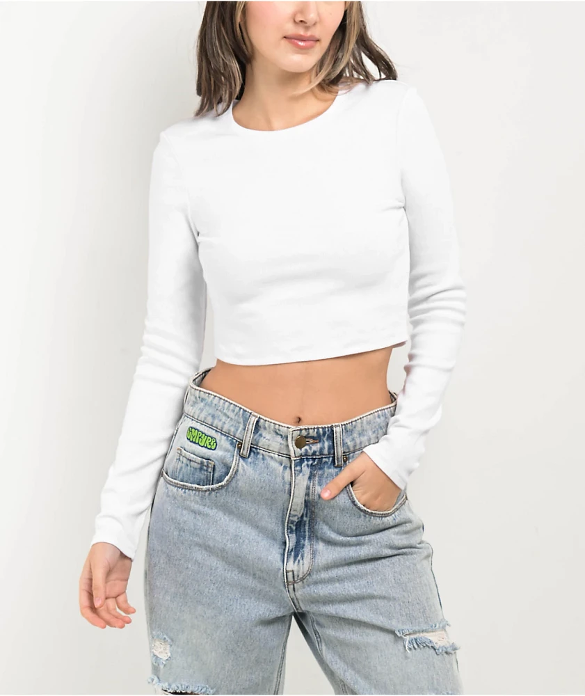 Ninth Hall Fundamentals Sylvie White Fitted Crop Long Sleeve T-Shirt