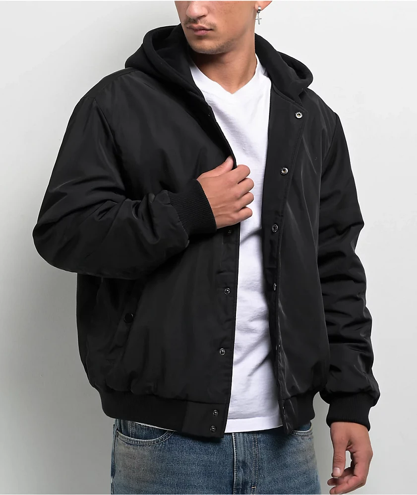 Ninth Hall Fundamentals Varsity Black Hooded Bomber Jacket