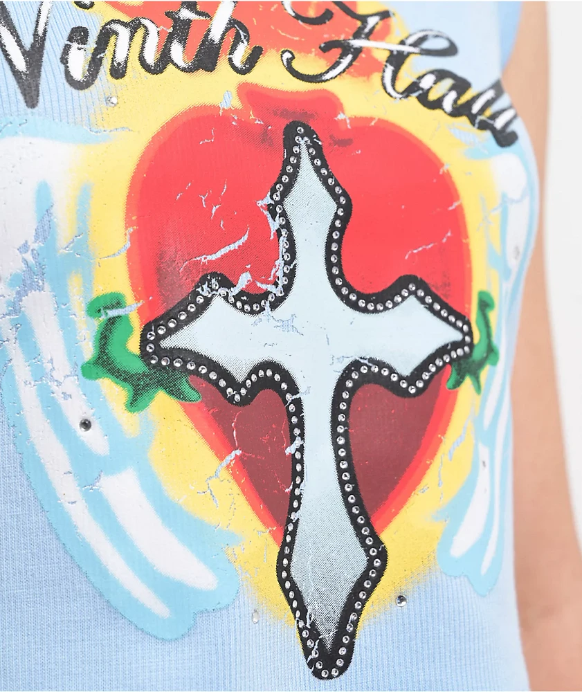 Ninth Hall Harper Cross Heart Light Blue Crop T-Shirt