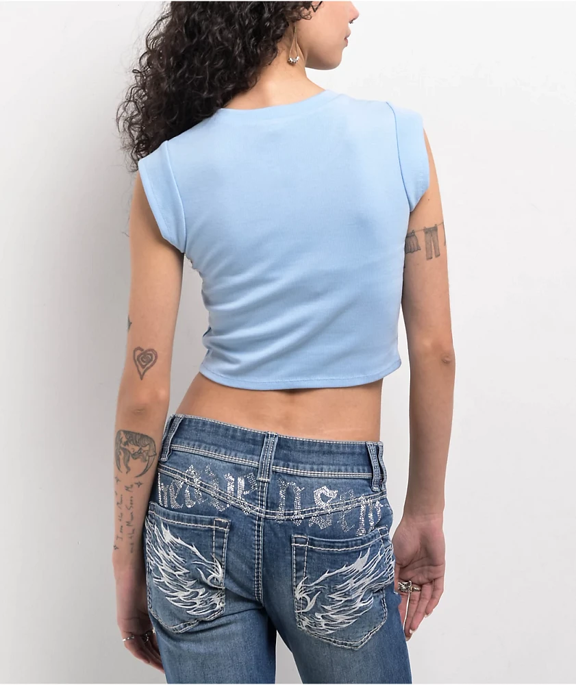Ninth Hall Harper Cross Heart Light Blue Crop T-Shirt