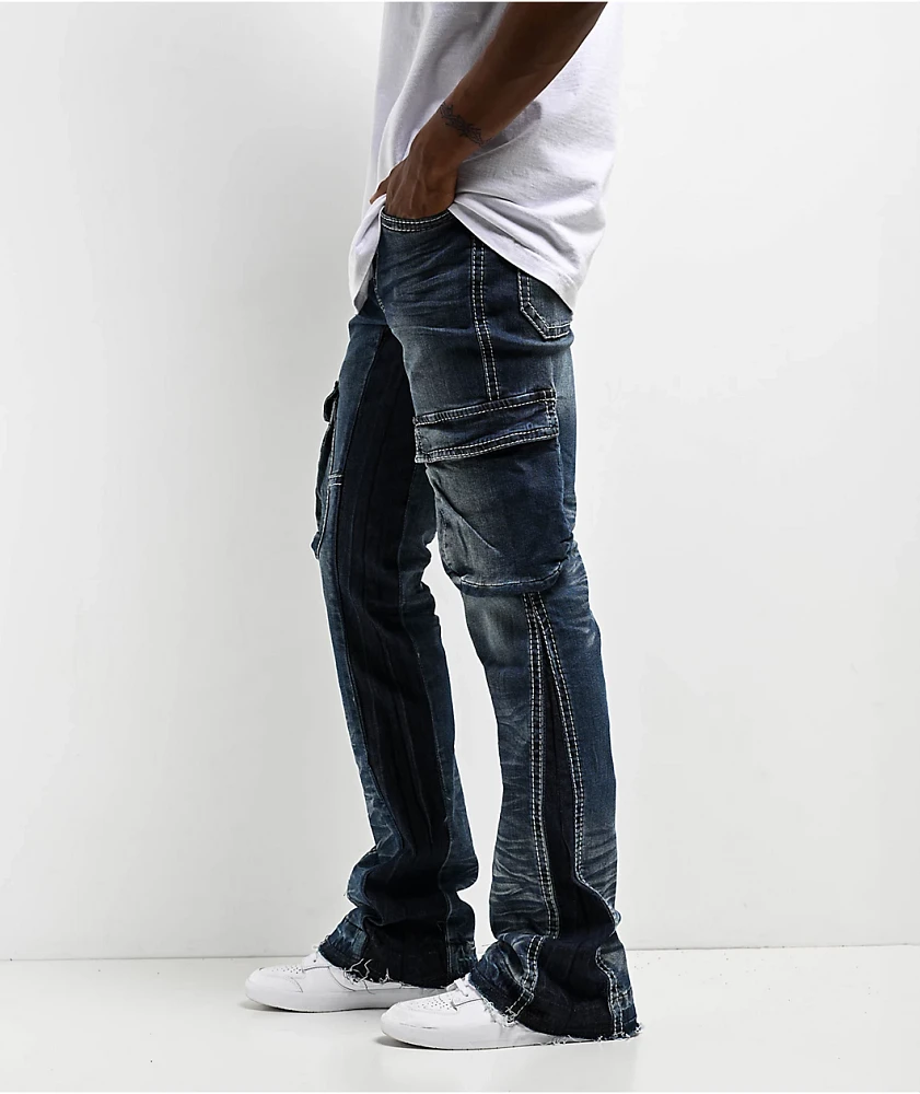 Ninth Hall Haze Blue Wash Stacked Flare Cargo Jeans