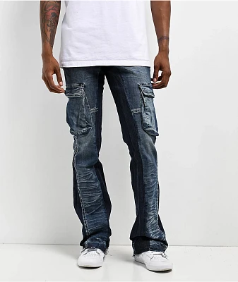 Ninth Hall Haze Blue Wash Stacked Flare Cargo Jeans