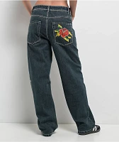 Ninth Hall Idle Printed Black Wash Straight Leg Jeans