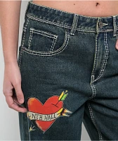 Ninth Hall Idle Printed Dark Wash Straight Leg Jeans