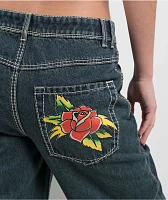 Ninth Hall Idle Printed Dark Wash Straight Leg Jeans