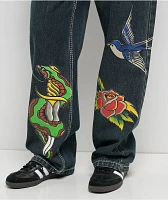 Ninth Hall Idle Printed Dark Wash Straight Leg Jeans