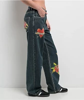 Ninth Hall Idle Printed Dark Wash Straight Leg Jeans