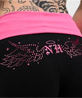 Ninth Hall Jennifer Rhinestone Black & Pink Foldover Shorts