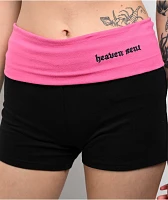 Ninth Hall Jennifer Rhinestone Black & Pink Foldover Shorts