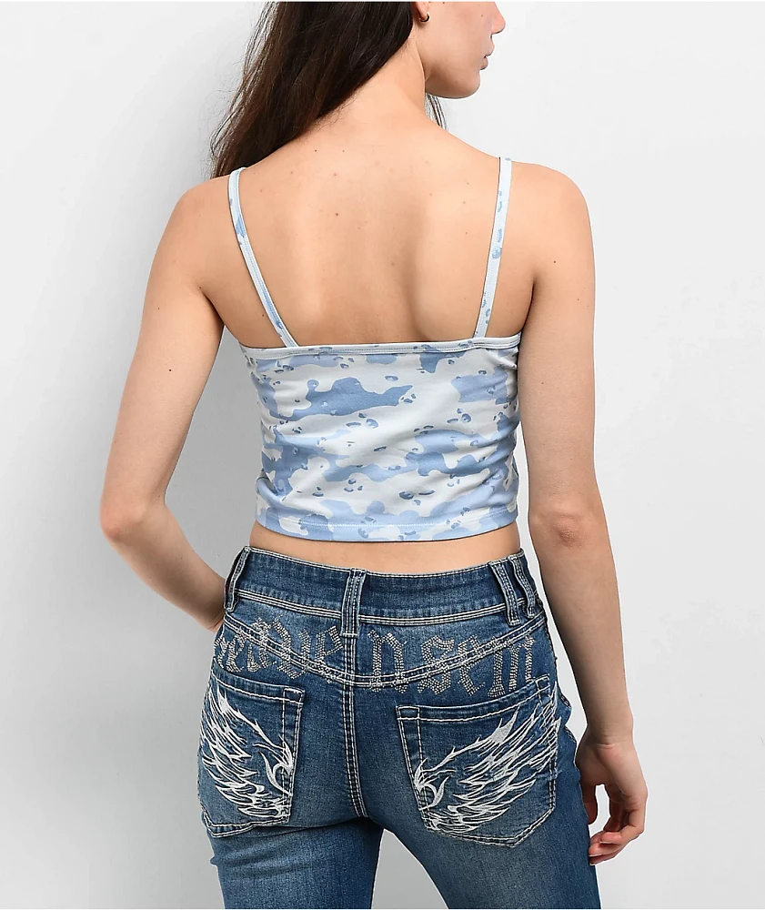 Ninth Hall Kerri Angel Camo Blue Crop Tank Top