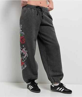 Ninth Hall Kyra Black Mineral Wash Oversized Sweatpants