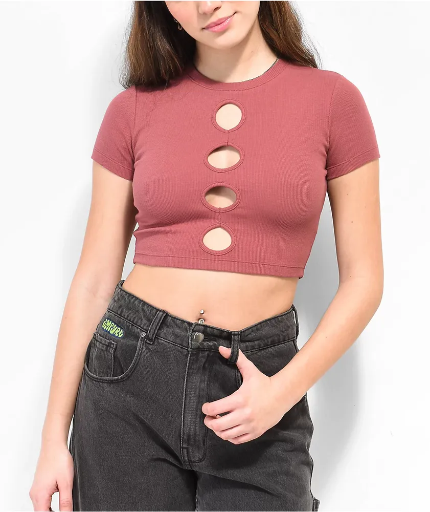 Ninth Hall Lisa Rouge Cut Out Crop Top