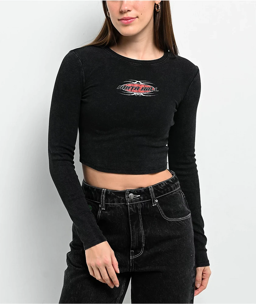 Ninth Hall Livie Black Wash Long Sleeve Crop T-Shirt