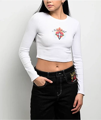 Ninth Hall Livie White Long Sleeve Crop T-Shirt