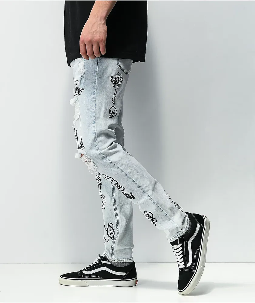 Ninth Hall Lure Light Blue Printed Skinny Jeans