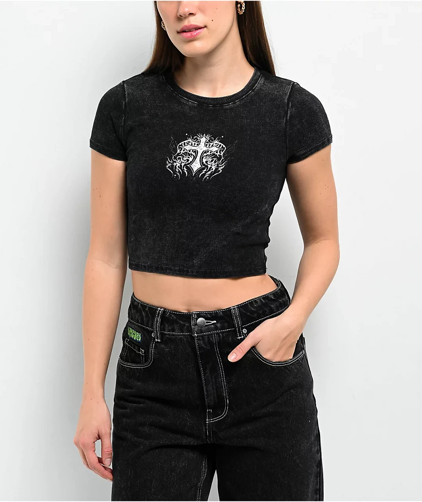 Ninth Hall Nicole Black Wash Crop T-Shirt