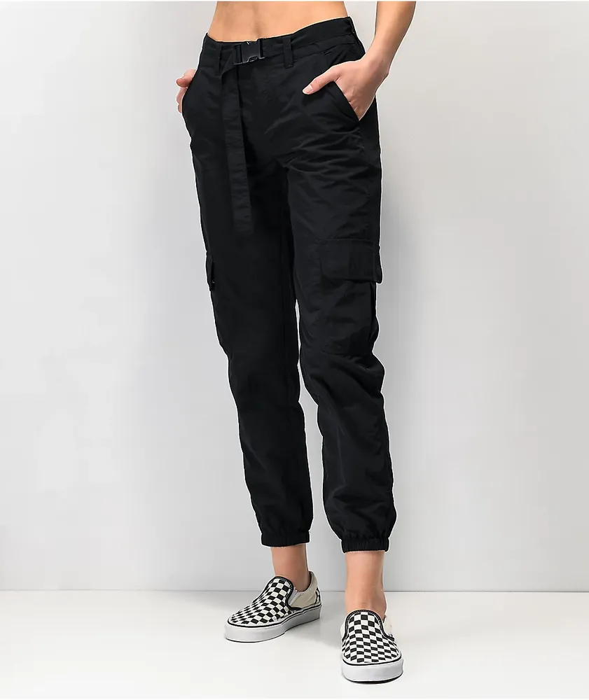 Black Buckle Detail Belted Cargo Pant