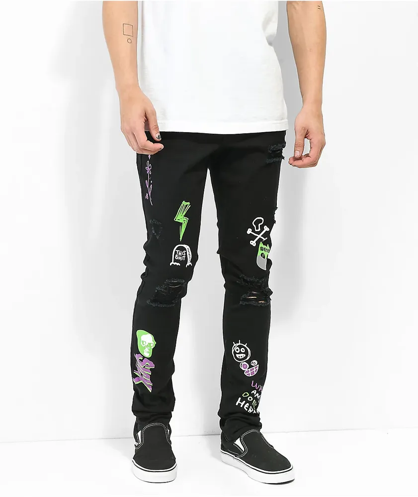 Ninth Hall Rogue Black Printed Skinny Jeans