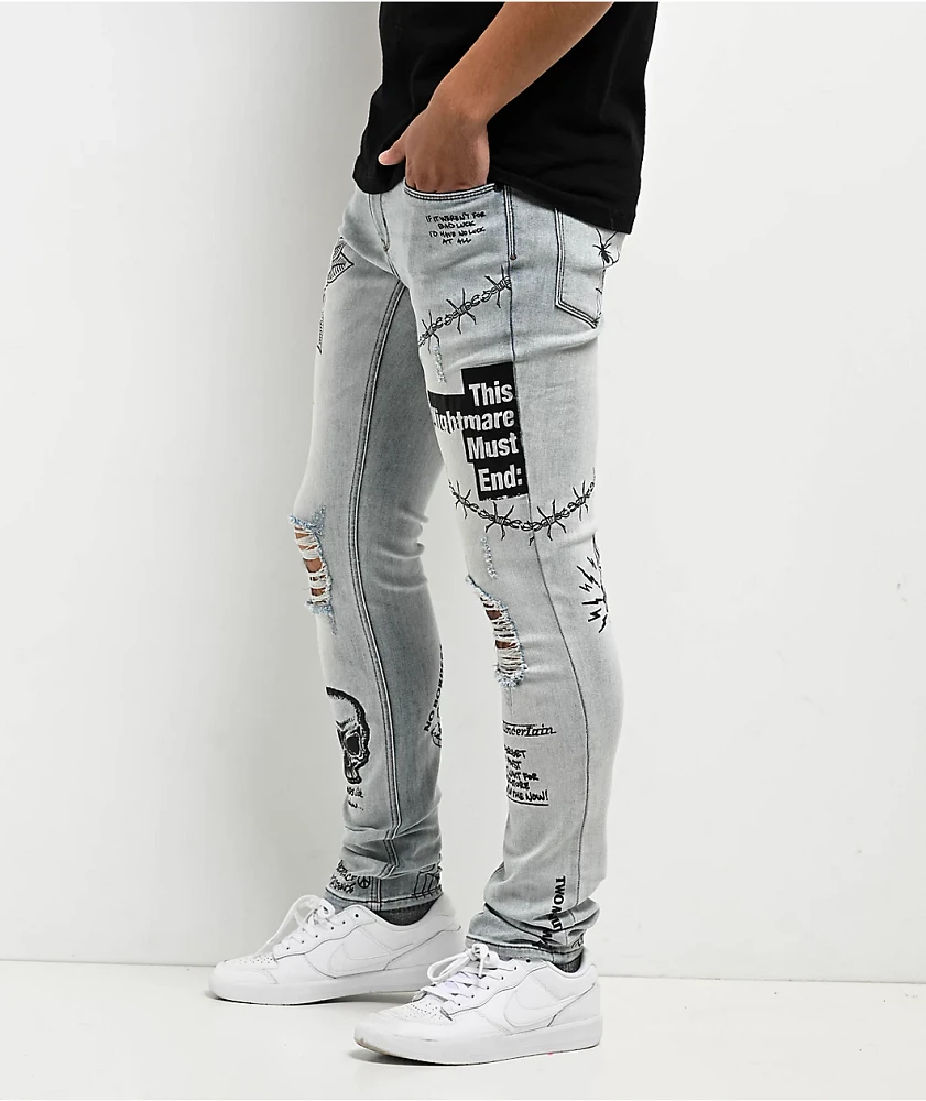 Ninth Hall Rogue Printed Light Aged Skinny Jeans