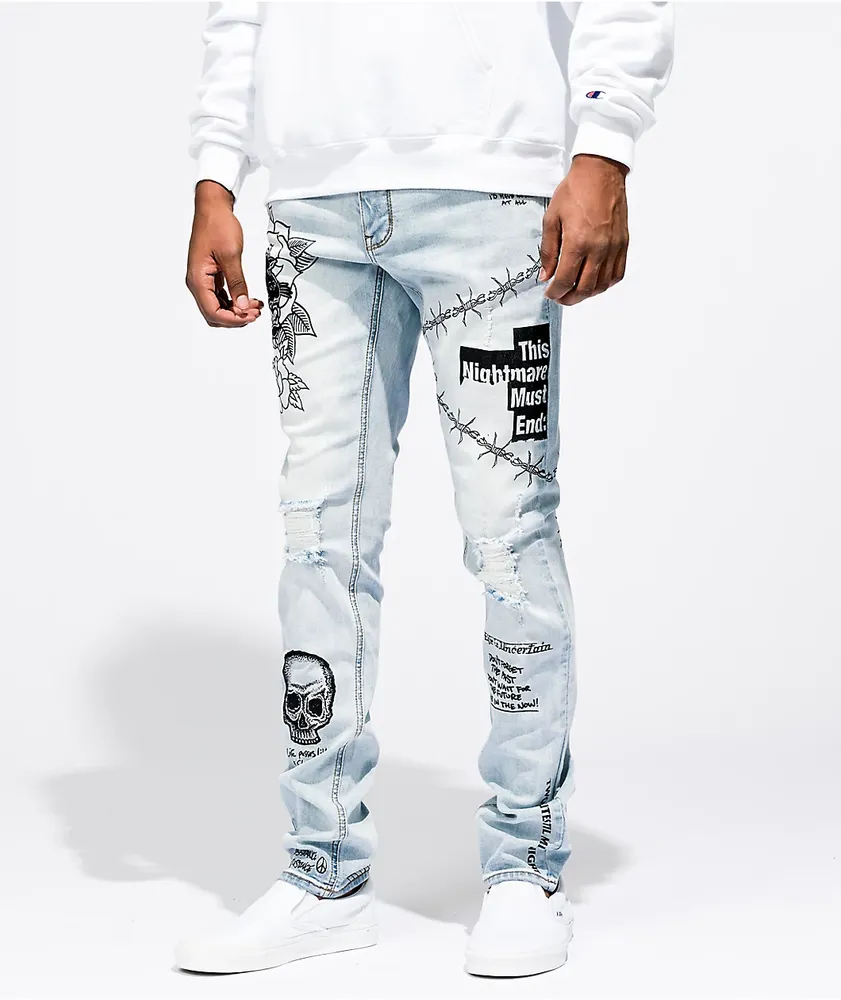 Ninth Hall Rogue Printed Light Aged Skinny Jeans