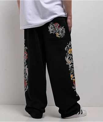 Ninth Hall Side Embroidered Black Oversized Sweatpants