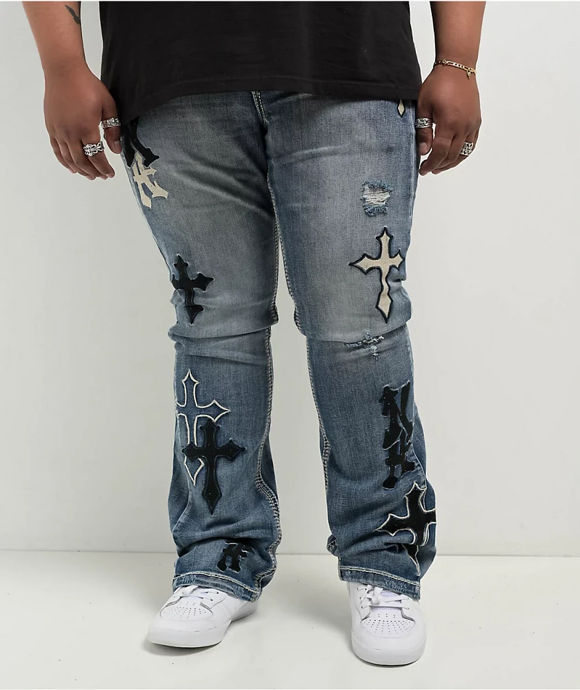 Ninth Hall Signal Crosses Light Blue Flared Jeans