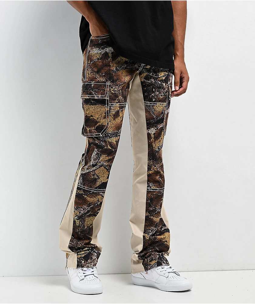 Ninth Hall Stacked Flare Beige Camo Cargo Pants