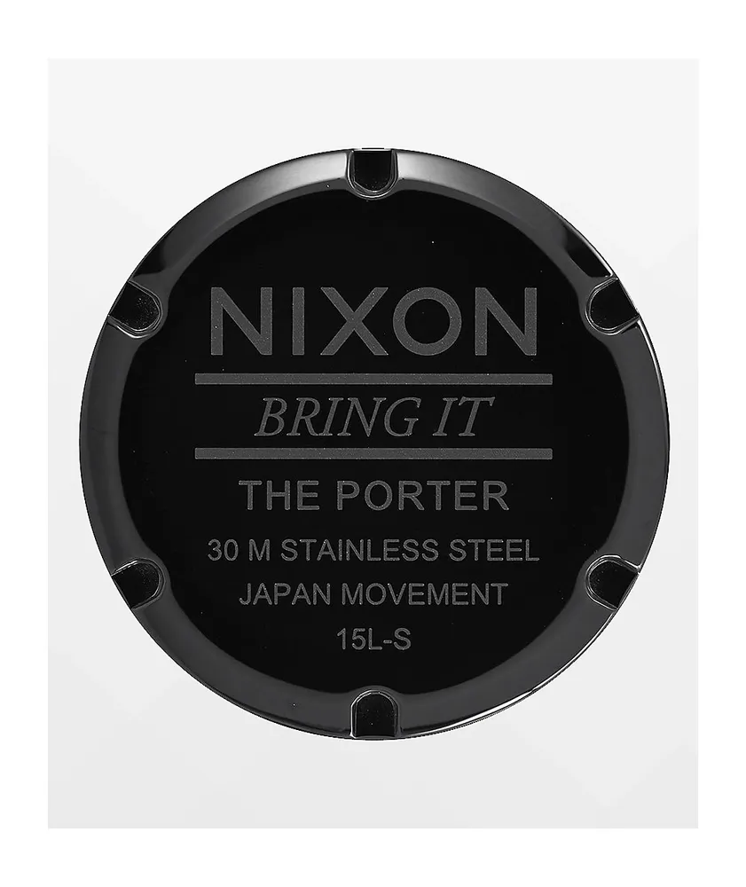 Nixon Porter Leather All Black & Gold Watch