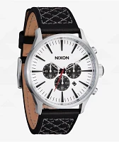 Nixon Sentry Chrono Leather Chrome, Cloud Sunray, & Black Analog Watch