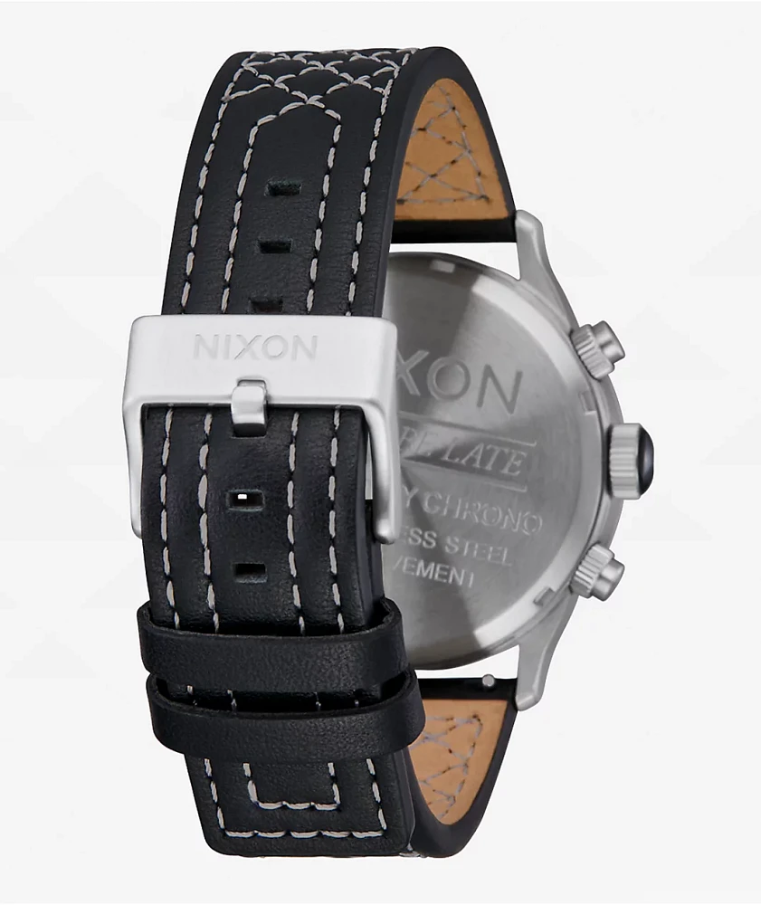 Nixon Sentry Chrono Leather Chrome, Cloud Sunray, & Black Analog Watch