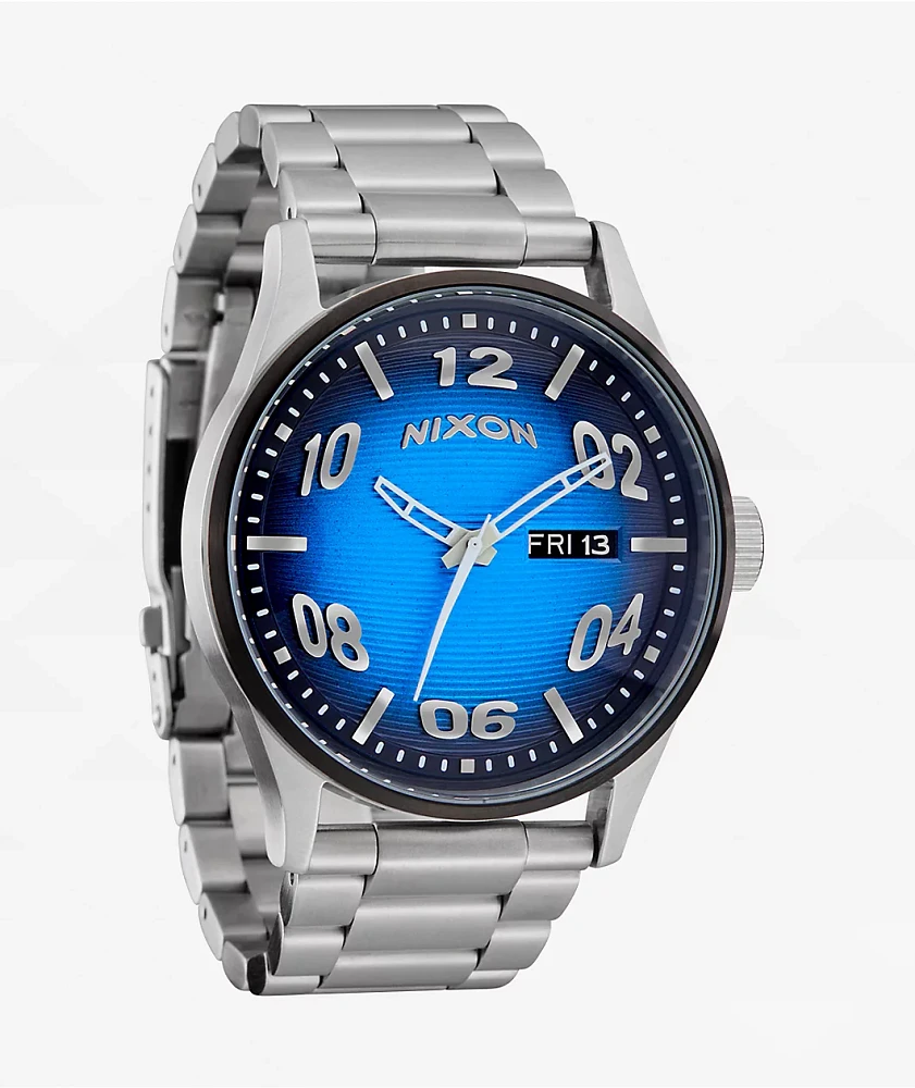 Nixon Sentry Fisheye Silver & Polar Blue Analog Watch 