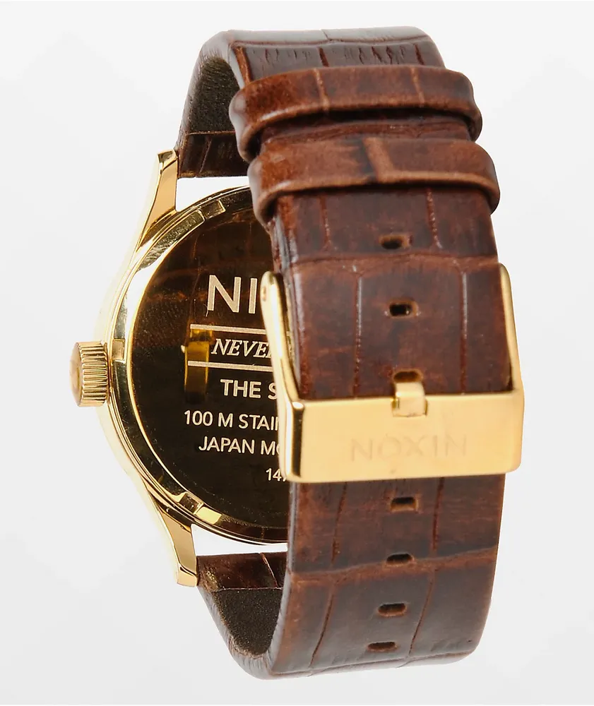 Nixon Sentry Gold, Oxblood Sunray & Brown Gator Leather Analog Watch