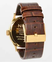 Nixon Sentry Gold, Oxblood Sunray & Brown Gator Leather Analog Watch
