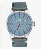Nixon Sentry Leather, Silver & Dusty Blue Analog Watch