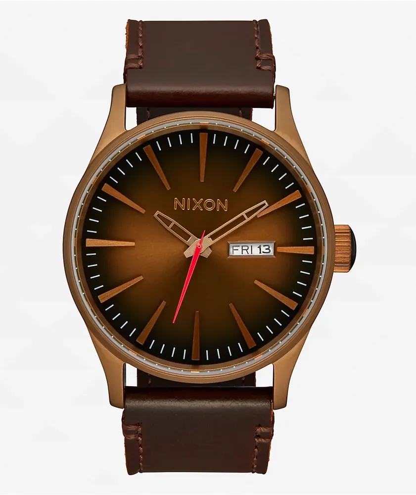 Nixon Sentry Leather Bronze & Black Analog Watch