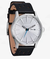 Nixon Sentry Leather Chrome, Silver Sunray, & Black Analog Watch