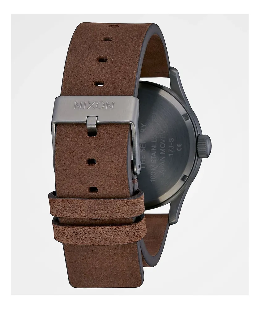 Nixon Sentry Leather Gold, Indigo & Brown Analog Watch