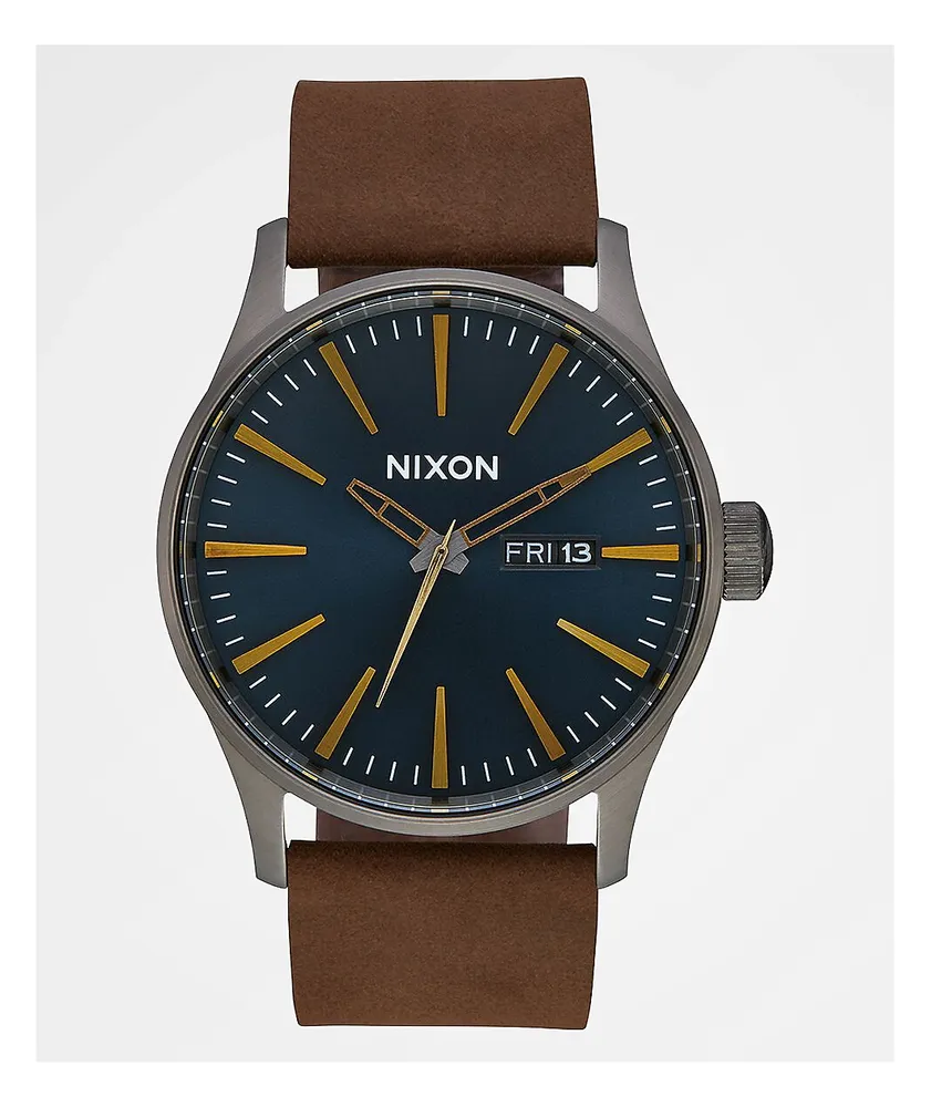 Nixon Sentry Leather Gold, Indigo & Brown Analog Watch