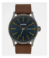 Nixon Sentry Leather Gold, Indigo & Brown Analog Watch