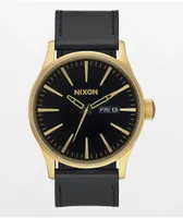 Nixon Sentry Leather Gold & Black Analog Watch