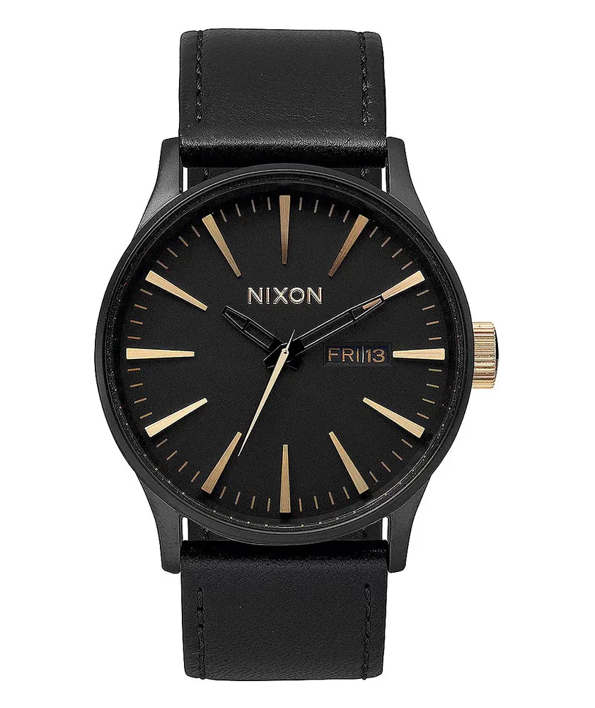 Nixon Sentry Leather Matte Black & Gold Watch