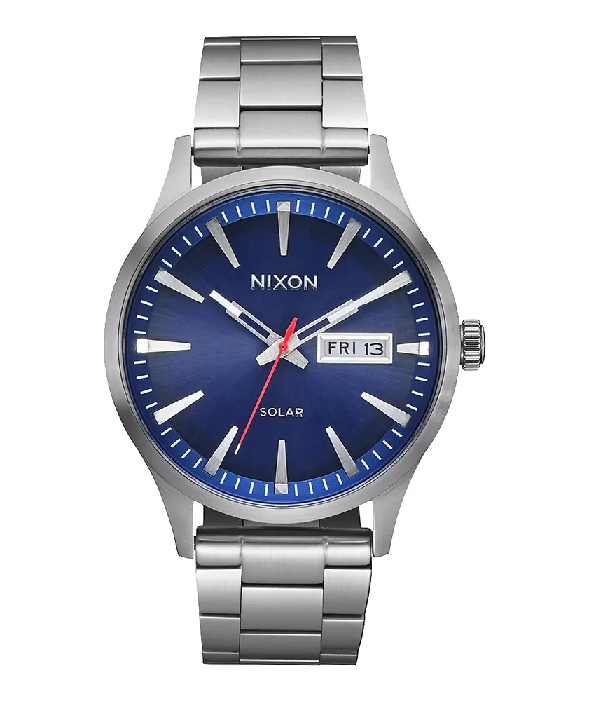 Nixon Sentry Solar Silver & Navy Sunray Analog Watch