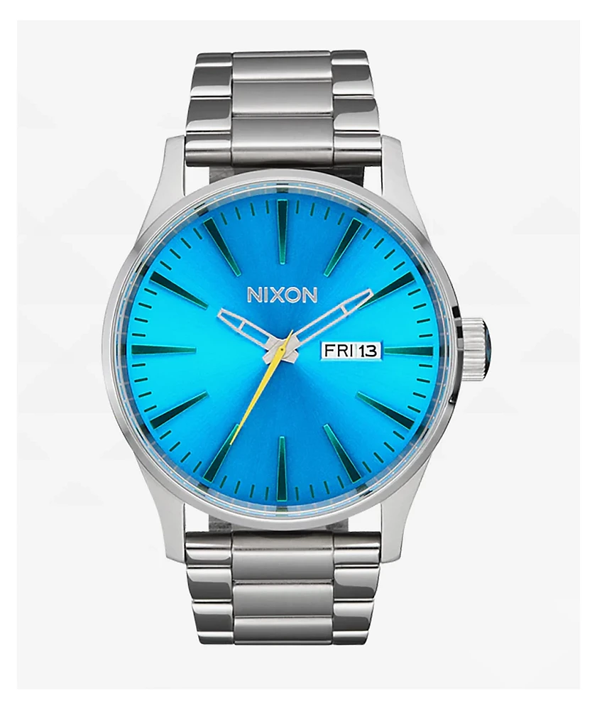 Nixon Sentry Stainless Steel Silver & Byron Blue Ombre Analog Watch