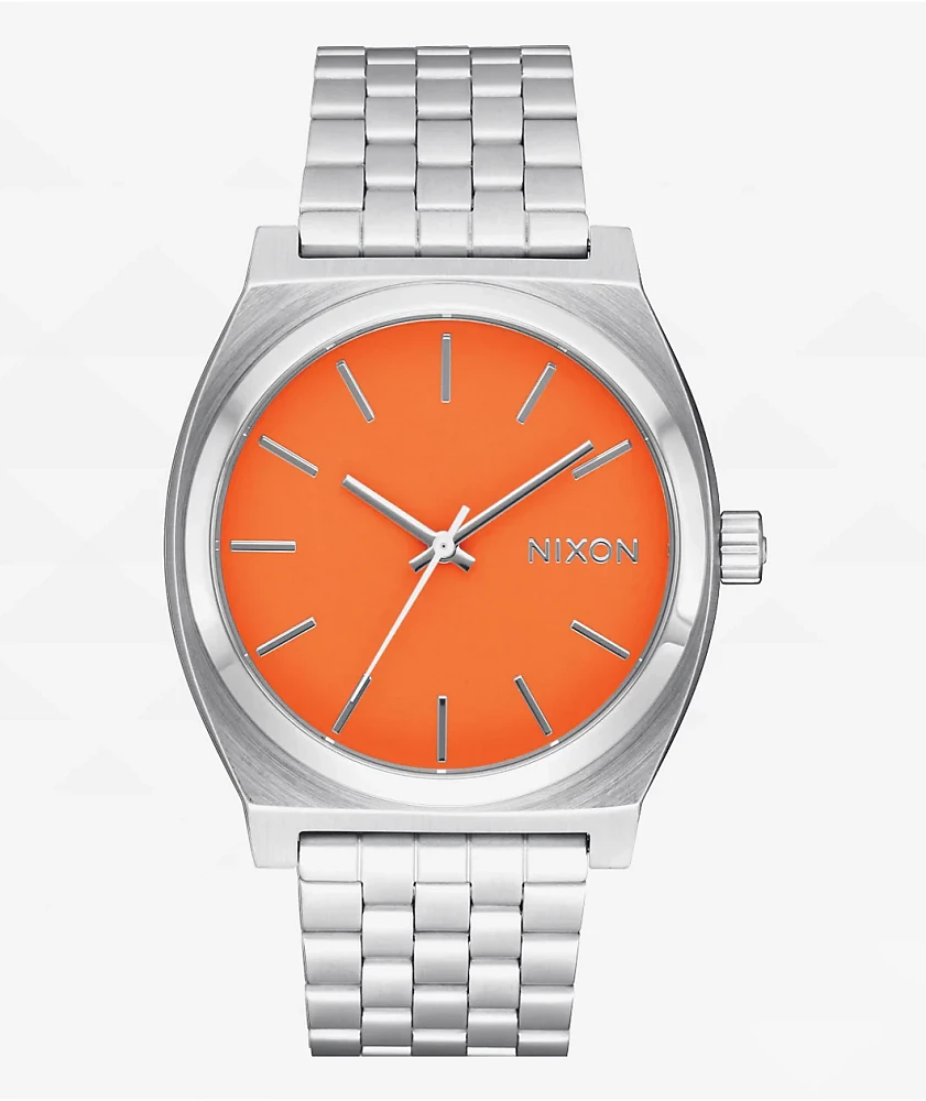 Nixon Time Teller Solar Silver & Mandarin Analog Watch