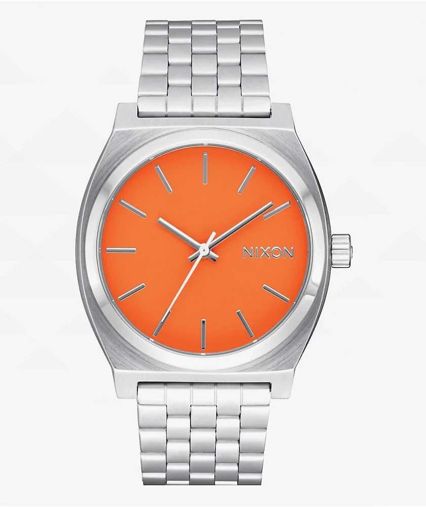 Nixon Time Teller Solar Silver & Mandarin Analog Watch