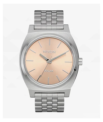 Nixon Time Teller Solar Silver & Salmon Analog Watch