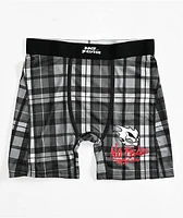 No Fear Logo Black Plaid Boxers