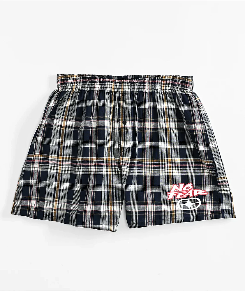 No Fear Logo Blue Plaid Boxers