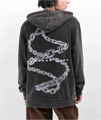 Nowhere Fast Chain Black Mineral Wash Hoodie